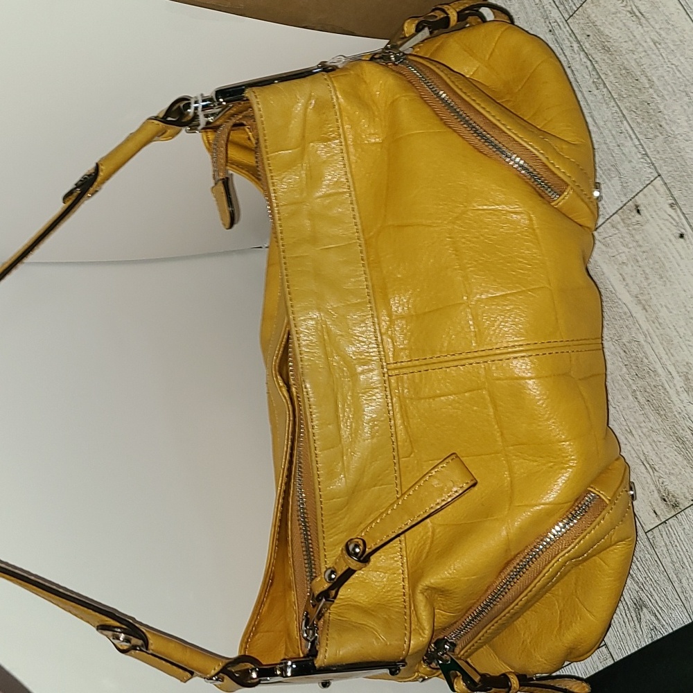 Bob Makowsky Purse Bag Yellow Silver Shoulder Bag Faux Alligator Like New